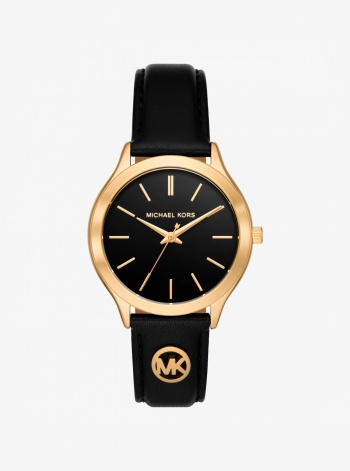 Michael Kors Slim Runway Gold-Tone and Leather Watch