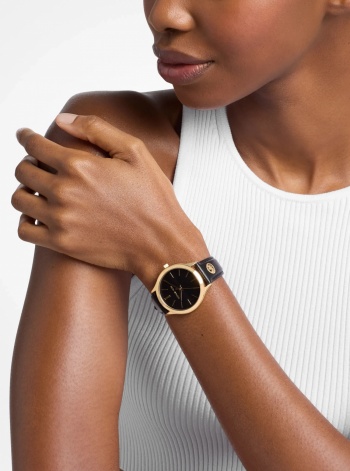 Michael Kors Slim Runway Gold-Tone and Leather Watch