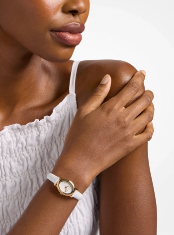 Michael Kors Petite Maude Gold-Tone and Lizard Embossed Leather Watch