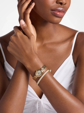 Michael Kors Petite Maude Gold-Tone Watch and Pavé Bangle Jewelry Gift Set