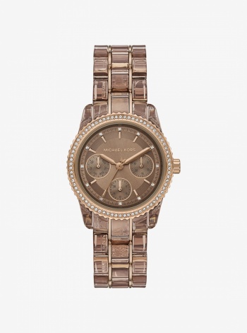 Michael Kors Bryant Pavé Beige Gold-Tone and Acetate Watch