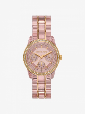 Michael Kors Bryant Pavé Pink-Tone and Acetate Watch