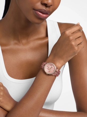 Michael Kors Bryant Pavé Pink-Tone and Acetate Watch