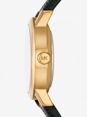 Michael Kors Petite Maude Gold-Tone and Lizard Embossed Leather Watch