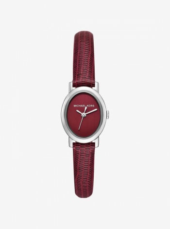 Michael Kors Petite Maude Silver-Tone and Lizard Embossed Leather Watch
