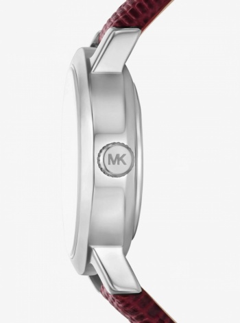 Michael Kors Petite Maude Silver-Tone and Lizard Embossed Leather Watch