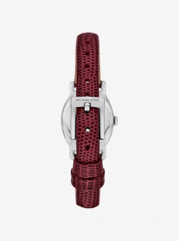 Michael Kors Petite Maude Silver-Tone and Lizard Embossed Leather Watch