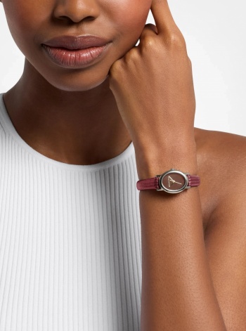 Michael Kors Petite Maude Silver-Tone and Lizard Embossed Leather Watch