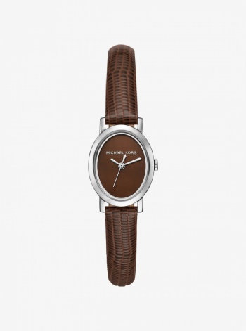 Michael Kors Petite Maude Silver-Tone and Lizard Embossed Leather Watch