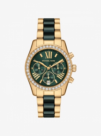 Michael Kors Lexington Pavé Gold-Tone and Ceramic Watch