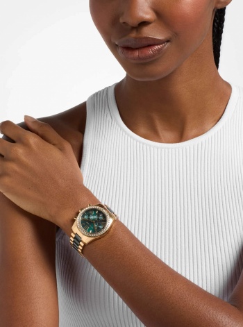 Michael Kors Lexington Pavé Gold-Tone and Ceramic Watch