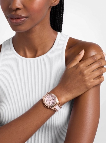 Michael Kors Lexington Pavé Pink-Tone and Ceramic Watch