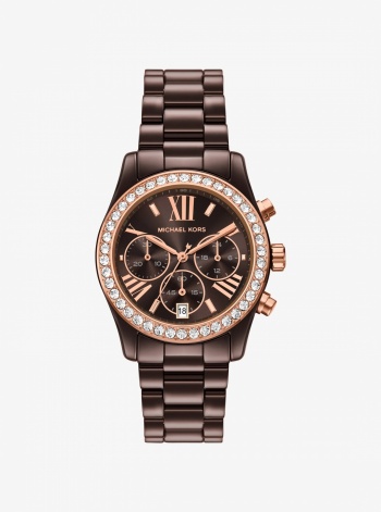 Michael Kors Lexington Pavé Brown-Tone Ceramic Watch