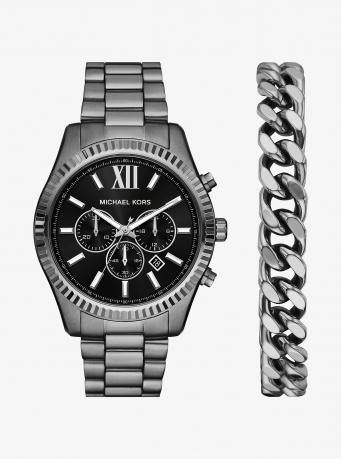 Michael Kors Oversized Lexington Gunmetal Watch and Bracelet Gift Set