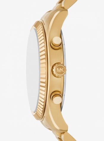 Michael Kors Oversized Lexington Gold-Tone Watch and Crocodile Embossed Leather Card Case Gift Set