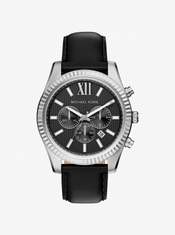 Michael Kors Oversized Lexington Silver-Tone and Leather Watch