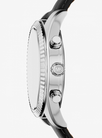 Michael Kors Oversized Lexington Silver-Tone and Leather Watch