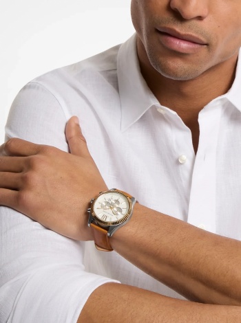 Michael Kors Oversized Lexington Two-Tone and Leather Watch