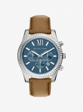 Michael Kors Oversized Lexington Silver-Tone and Leather Watch