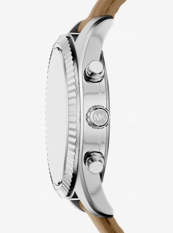 Michael Kors Oversized Lexington Silver-Tone and Leather Watch