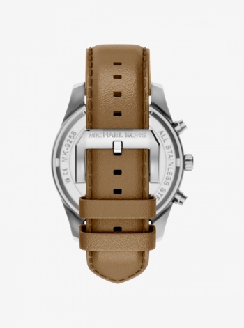 Michael Kors Oversized Lexington Silver-Tone and Leather Watch