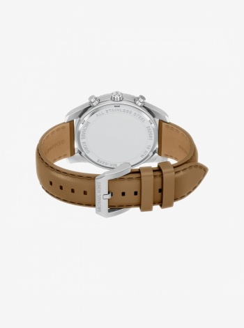 Michael Kors Oversized Lexington Silver-Tone and Leather Watch