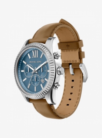 Michael Kors Oversized Lexington Silver-Tone and Leather Watch