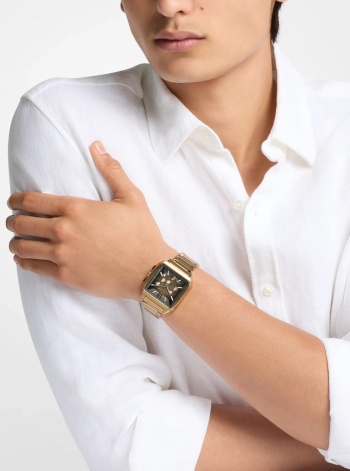 Michael Kors Mens Hayes Oversized Brushed Beige Gold-Tone Sport Watch