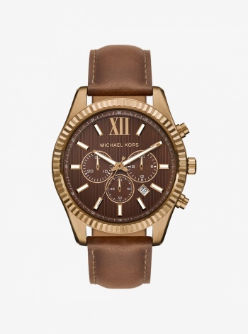 Michael Kors Oversized Lexington Beige Gold-Tone Leather Watch