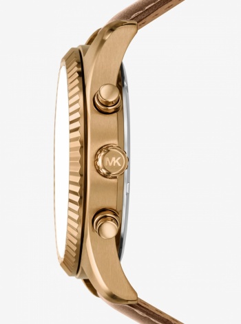 Michael Kors Oversized Lexington Beige Gold-Tone Leather Watch