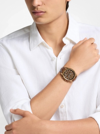 Michael Kors Oversized Lexington Beige Gold-Tone Leather Watch