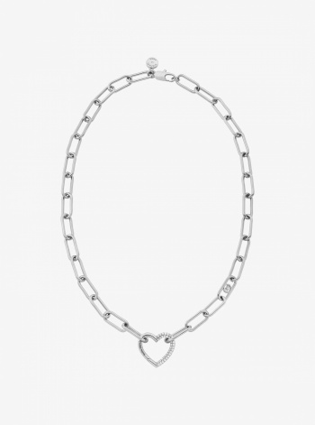 Pavé Heart Curb-Link Necklace