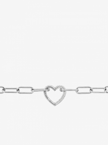 Pavé Heart Curb-Link Necklace