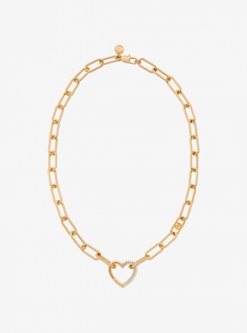 Pavé Heart Curb-Link Necklace