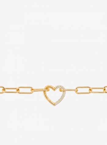 Pavé Heart Curb-Link Necklace
