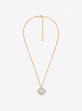 Logo and Pavé Heart Necklace