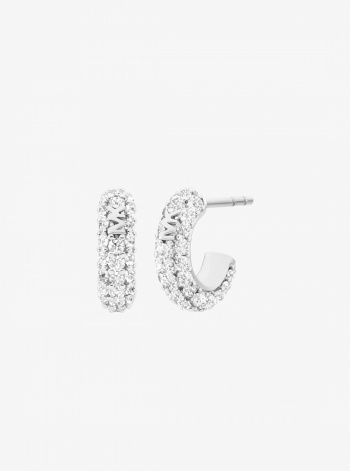 Pavé Heart and Logo Necklace and Hoop Earrings Jewelry Gift Set