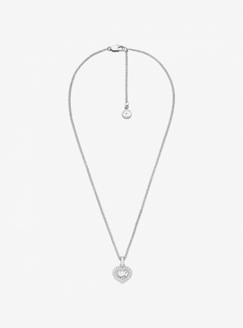 Pavé Heart and Logo Necklace and Hoop Earrings Jewelry Gift Set