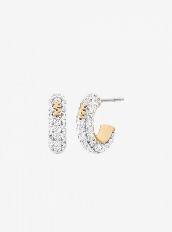 Pavé Heart and Logo Necklace and Hoop Earrings Jewelry Gift Set