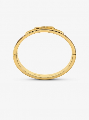 Michael Kors Precious Metal-Plated Brass and Crocodile Embossed Empire Logo Bangle