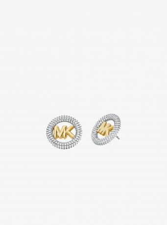 Michael Kors Medium Precious Metal-Plated Brass Pavé Logo Stud Earrings