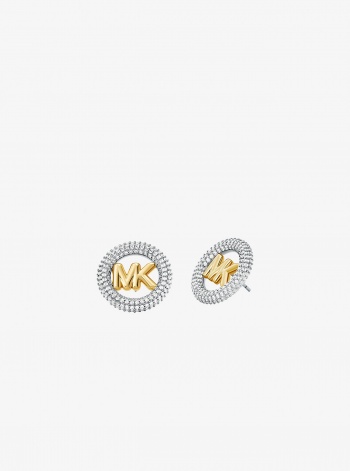 Michael Kors Medium Precious Metal-Plated Brass Pavé Logo Stud Earrings