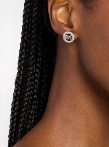Michael Kors Small Pavé Logo Charm Two-Tone Stud Earrings
