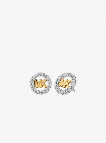Michael Kors Small Pavé Logo Charm Two-Tone Stud Earrings