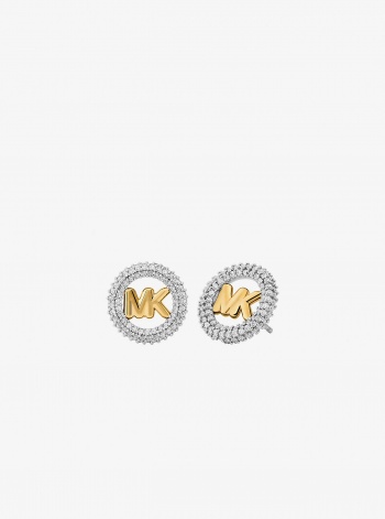 Michael Kors Small Pavé Logo Charm Two-Tone Stud Earrings