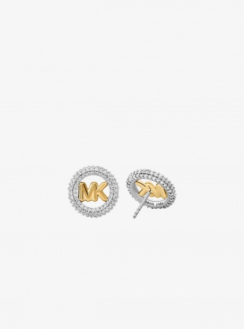 Michael Kors Small Pavé Logo Charm Two-Tone Stud Earrings