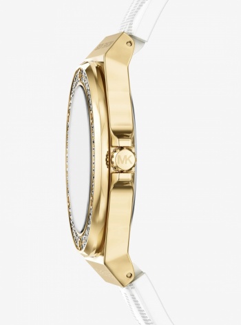 Lennox Pavé Gold-Tone and Logo Silicone Strap Watch