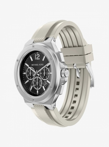 Michael Kors Mens Oversized Lennox Silver-Tone and Silicone Watch