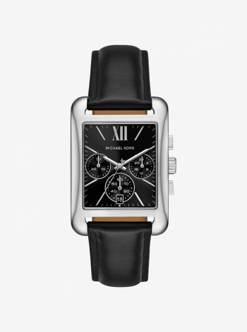 Monroe Silver-Tone and Leather Watch