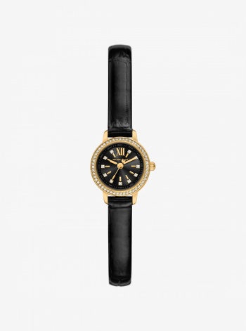 Micro Melissa Pavé Gold-Tone and Crocodile Embossed Leather Watch